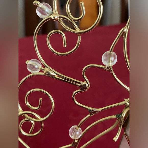 Vintage Capiz Shell Christmas Angel with Wings Playing Harp Gold Metal Crystals - Picture 6 of 16